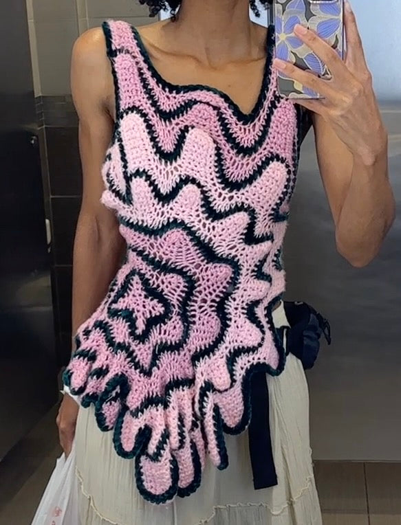 Pink Rose Crochet Blouse Top